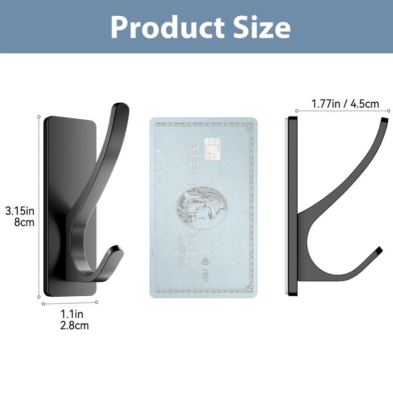 Josmimic Self Adhesive Towel Hooks: Extra Strong 13LB, Stainless Hook for Hanging Loofah, Towels, Coat, Bath Robe Bathroom Shower, Black, 4 Pack - Image 4