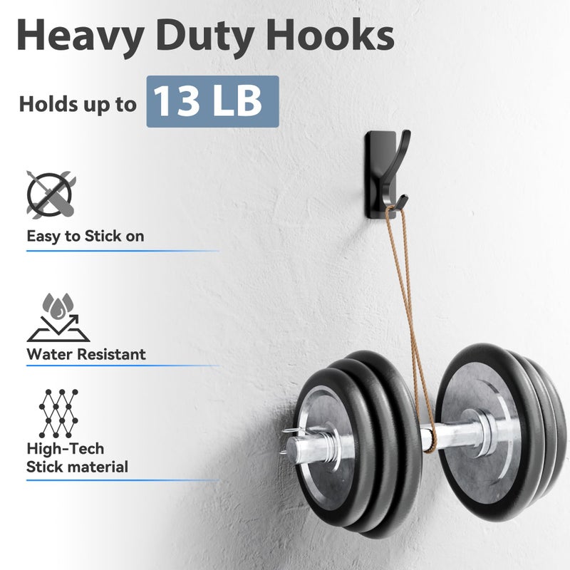 Josmimic Self Adhesive Towel Hooks: Extra Strong 13LB, Stainless Hook for Hanging Loofah, Towels, Coat, Bath Robe Bathroom Shower, Black, 4 Pack - Image 2