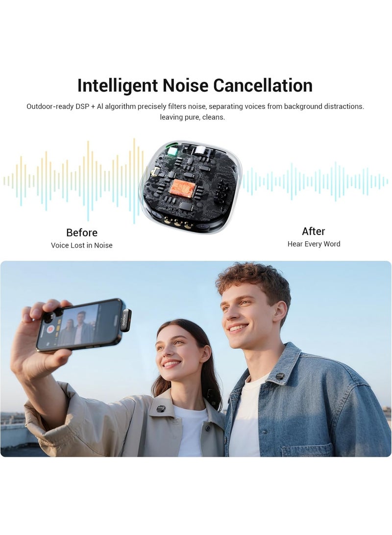 جودوكس Godox C01 ميكروفون لافالير لاسلكي — مايك صغير بمشبك مغناطيسي، خفض ضوضاء DSP وAI، 48kHz/24bit، مدى ثابت 200م، بطارية 9 ساعات (54س مع العلبة)، دعم شحن تمرير 60W - Image 3