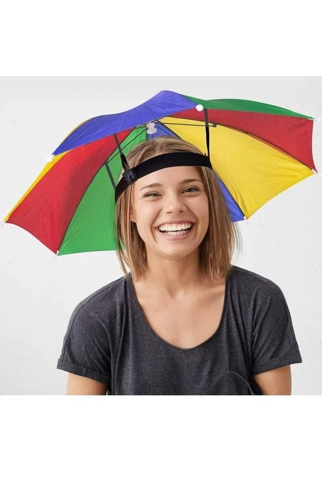 Rainbow Color Foldable Sun and Rain Umbrella Hat - Image 1