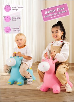 Generic Large Inflatable Ride-on Bouncing Toy Rubber Giraffe Pink Horse Hopper Toddler Hopping Toys Jumping Horse Outdoor Indoor Ride on For Kids Children  - Image 4
