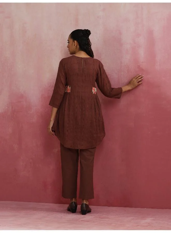 ترو برونز trueBrowns Brown Cotton Dobby Kurta Co-ord set