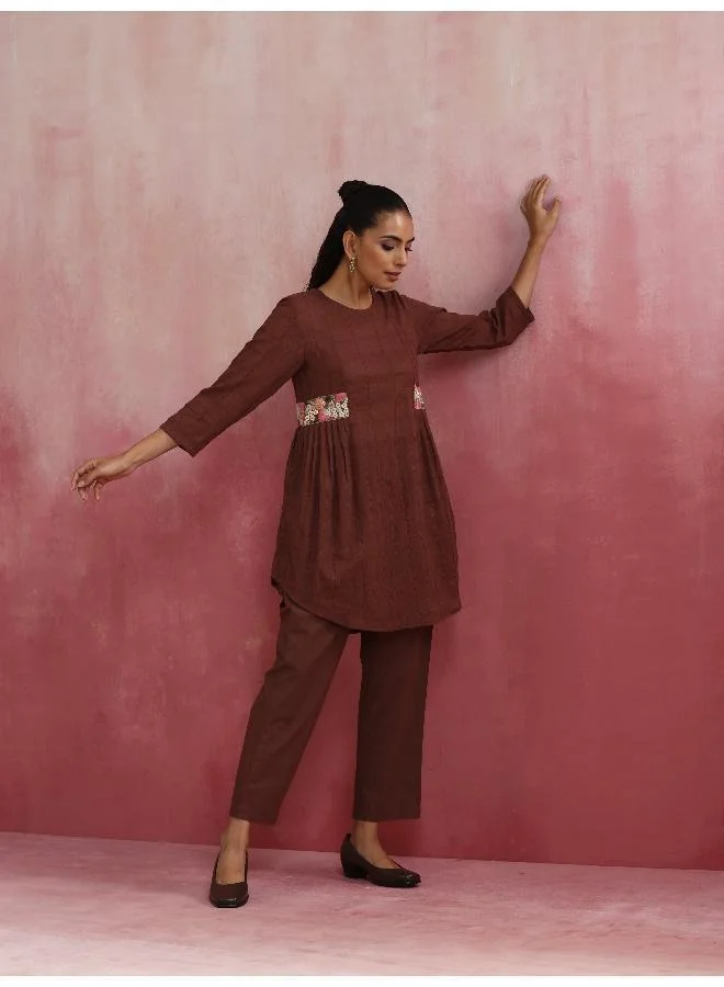 ترو برونز trueBrowns Brown Cotton Dobby Kurta Co-ord set