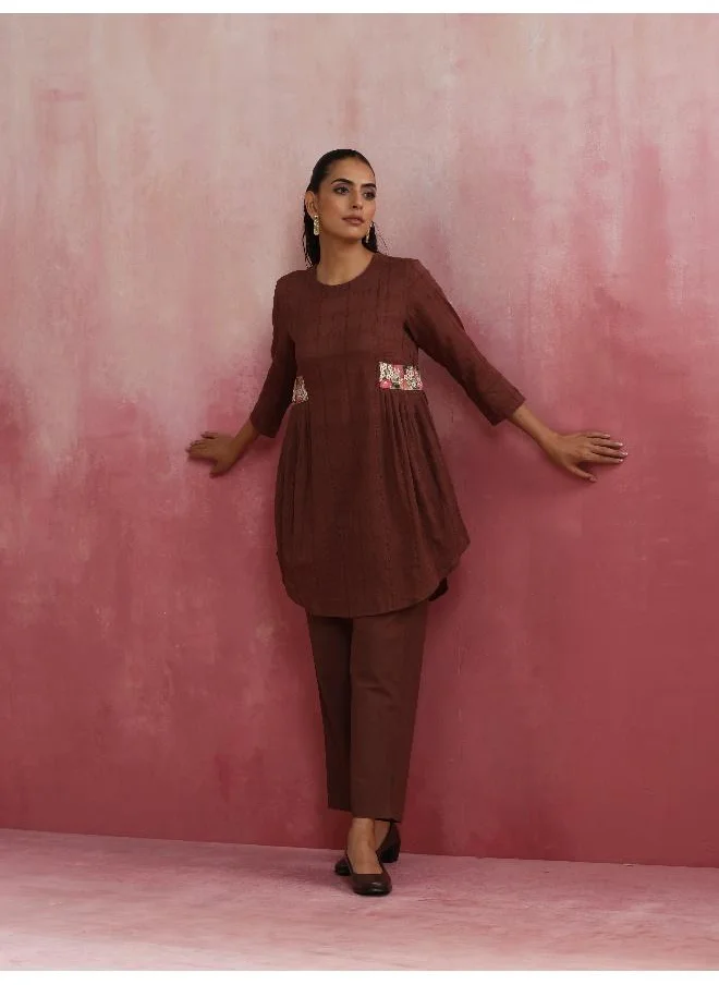 ترو برونز trueBrowns Brown Cotton Dobby Kurta Co-ord set