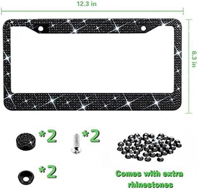 OKLPF Bling License Plate Frame for Women,Rhinestone License Plate Frames with 1200pcs Rhinestones, Handcrafted Crystal Premium Stainless Steel Frame with Screw Caps (Black) Light & sturdy - Image 2