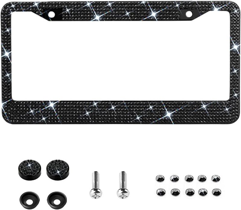 OKLPF Bling License Plate Frame for Women,Rhinestone License Plate Frames with 1200pcs Rhinestones, Handcrafted Crystal Premium Stainless Steel Frame with Screw Caps (Black) Light & sturdy - Image 1