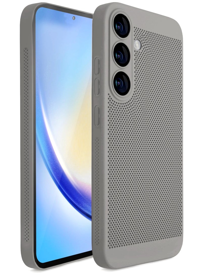 Heat Dissipation Case with Built in Camera Lens Protector Slim Fit Breathable Cooling Anti Fingerprint Hard PC Back Shockproof Cover For Samsung Galaxy A26 (Grey)