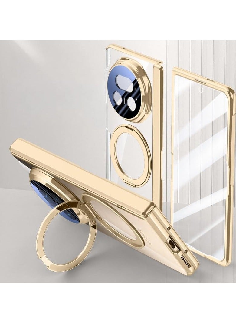 general Case compatible with Honor Magic V5 (2025), built-in front screen protector and 360° rotatable ring stand and hinge protection, magnetic case