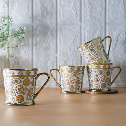Femora Vintage Golden Print Ceramic Tea & Coffee Cup Set of 4 | 180ml Each | Chip Resistant | Food Grade | Lead & Cadmium Free | 1 Year Chipping Warranty | Perfect for Home & Gifting - Image 5