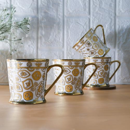 Femora Vintage Golden Print Ceramic Tea & Coffee Cup Set of 4 | 180ml Each | Chip Resistant | Food Grade | Lead & Cadmium Free | 1 Year Chipping Warranty | Perfect for Home & Gifting - Image 4