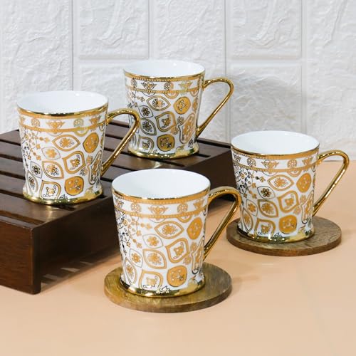 Femora Vintage Golden Print Ceramic Tea & Coffee Cup Set of 4 | 180ml Each | Chip Resistant | Food Grade | Lead & Cadmium Free | 1 Year Chipping Warranty | Perfect for Home & Gifting - Image 2