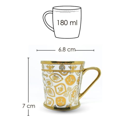Femora Vintage Golden Print Ceramic Tea & Coffee Cup Set of 4 | 180ml Each | Chip Resistant | Food Grade | Lead & Cadmium Free | 1 Year Chipping Warranty | Perfect for Home & Gifting - Image 3