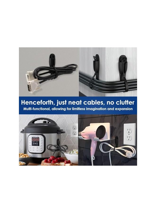 Green Tiger Self-Adhesive Cable Retainer, Silicone Extension Cord Holders, Wire Organizer, for Organizing Home Office Desk appliances, TV, Car Wire, Cord Wrap Keeper, 8 Pcs, Grey and Black. - Image 4