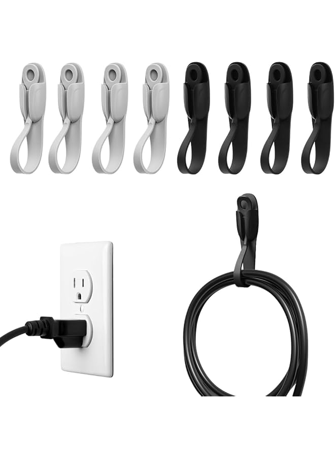 Green Tiger Self-Adhesive Cable Retainer, Silicone Extension Cord Holders, Wire Organizer, for Organizing Home Office Desk appliances, TV, Car Wire, Cord Wrap Keeper, 8 Pcs, Grey and Black. - Image 1