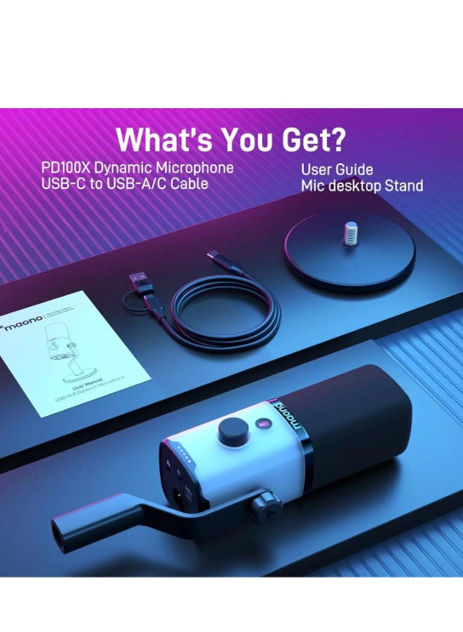 Maono PD100X XLR/USB Gaming Microphone with Software, Dynamic PC Microphone with RGB for Streaming Podcast Vocal Recording, Computer Mic with Noise Cancellation, Mute Button, Gain Knob, Desktop Stand - Image 4