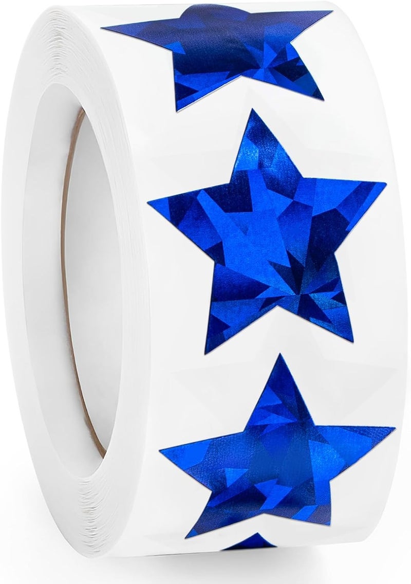 Imeepa 500 PCS Holographic Blue Star Stickers, 1 inch Self Adhesive Metallic Glitter Foil Stickers Sparkly Star Stickers Reward Behavior Chart Labels for Kids Students Teachers Supplies - Image 1