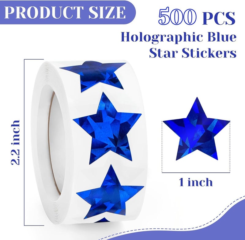 Imeepa 500 PCS Holographic Blue Star Stickers, 1 inch Self Adhesive Metallic Glitter Foil Stickers Sparkly Star Stickers Reward Behavior Chart Labels for Kids Students Teachers Supplies - Image 2