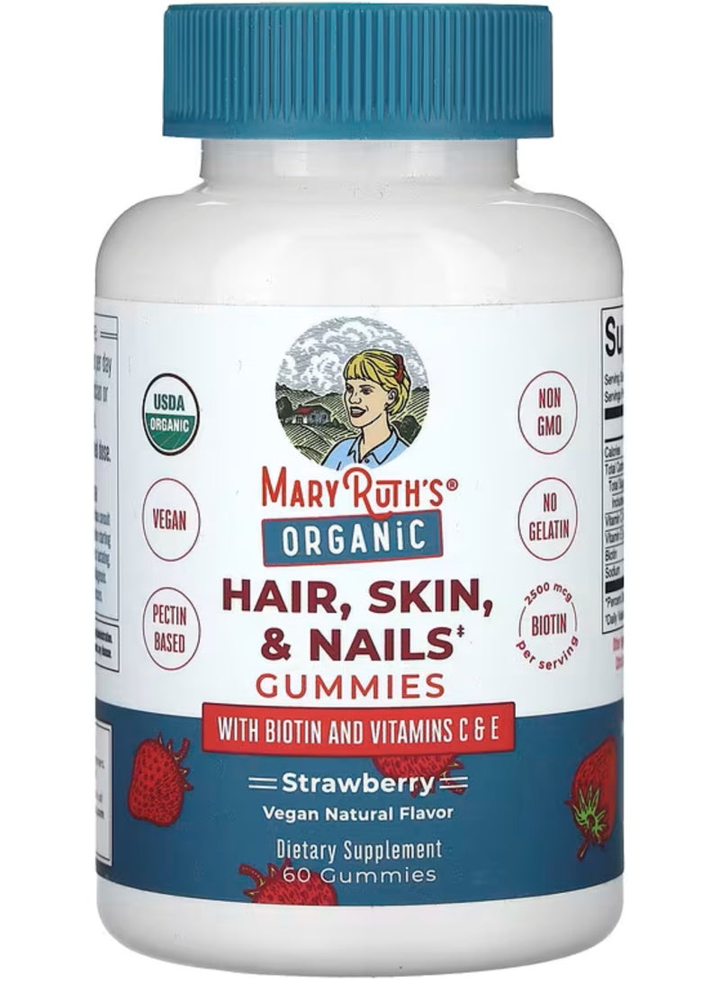 MaryRuth's, Organic Hair, Skin & Nails Gummies, Strawberry, 60 Gummies - Image 1