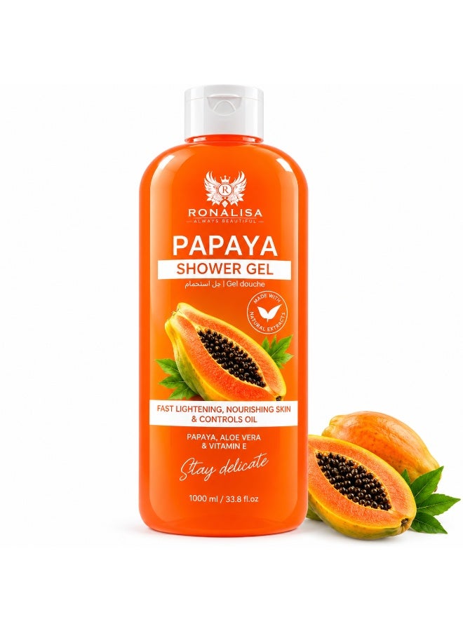 RONALISA Papaya Shower Gel 1000ml | Deep Cleansing Body Wash | Papaya Extract, Aloe Vera & Vitamin E | Hydrating Daily Shower Gel for Soft & Radiant Skin | All Skin Types - Image 1
