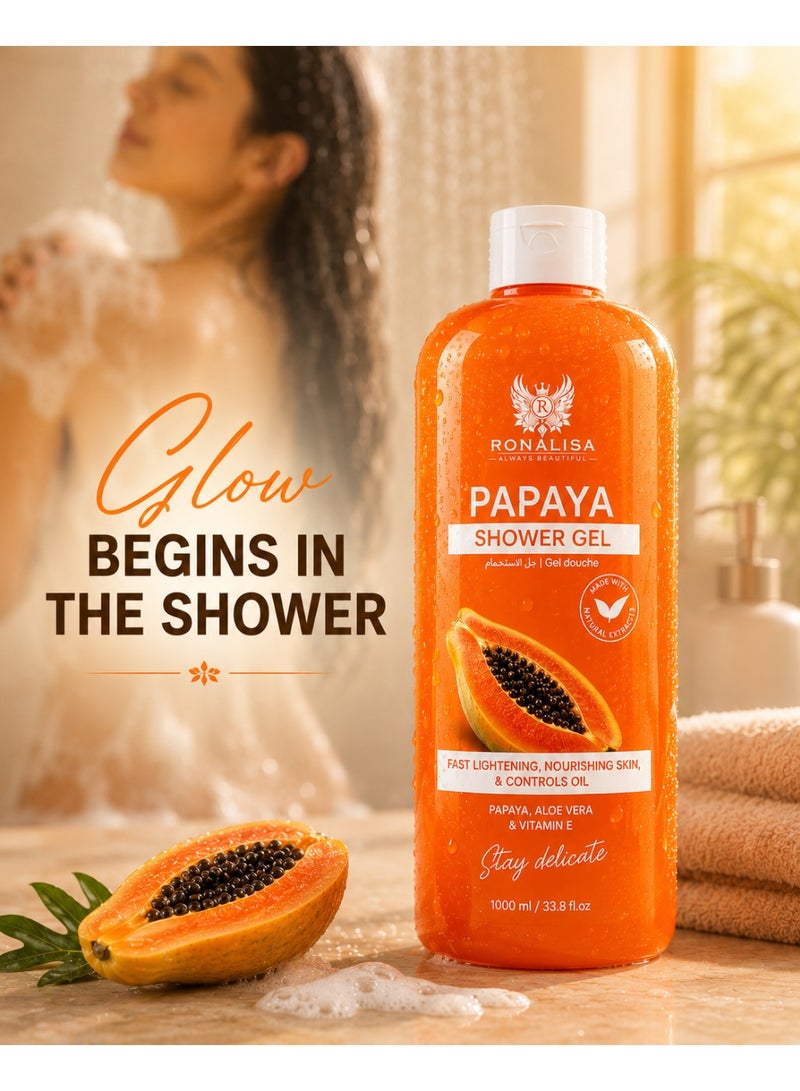 RONALISA Papaya Shower Gel 1000ml | Deep Cleansing Body Wash | Papaya Extract, Aloe Vera & Vitamin E | Hydrating Daily Shower Gel for Soft & Radiant Skin | All Skin Types - Image 2