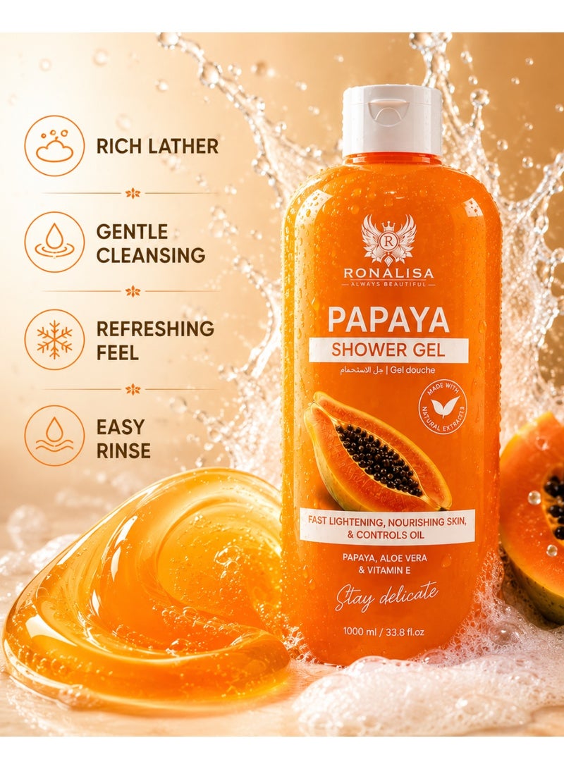 RONALISA Papaya Shower Gel 1000ml | Deep Cleansing Body Wash | Papaya Extract, Aloe Vera & Vitamin E | Hydrating Daily Shower Gel for Soft & Radiant Skin | All Skin Types - Image 4