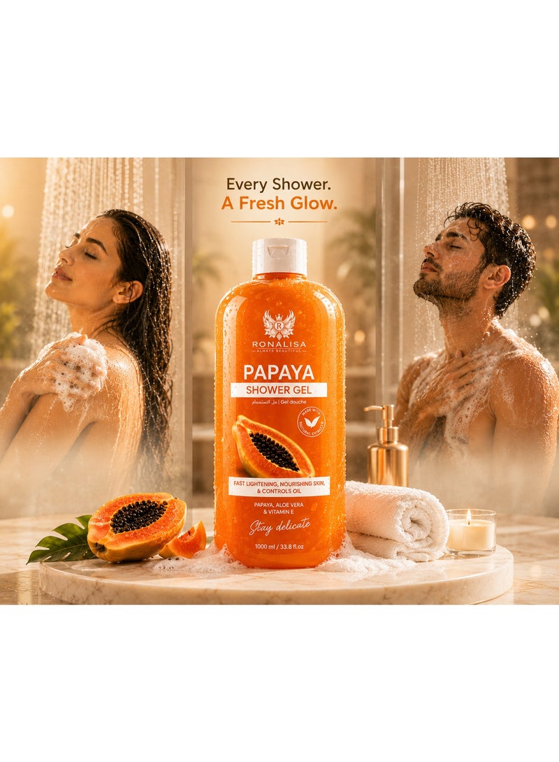 RONALISA Papaya Shower Gel 1000ml | Deep Cleansing Body Wash | Papaya Extract, Aloe Vera & Vitamin E | Hydrating Daily Shower Gel for Soft & Radiant Skin | All Skin Types - Image 5