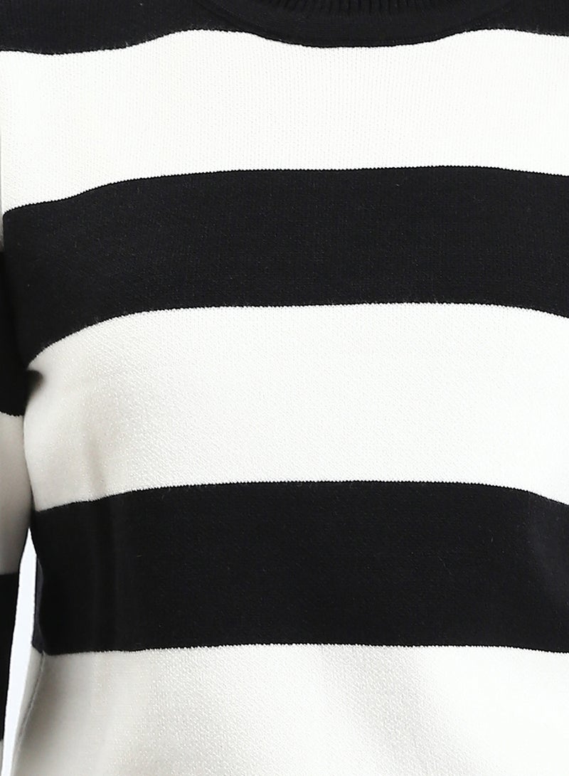 RAVIN Women Bi Tone Awning Striped Pullover Black White - Image 3