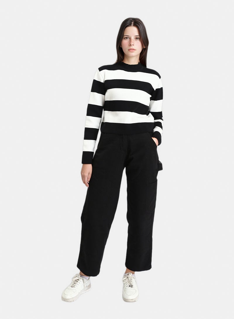 RAVIN Women Bi Tone Awning Striped Pullover Black White - Image 5