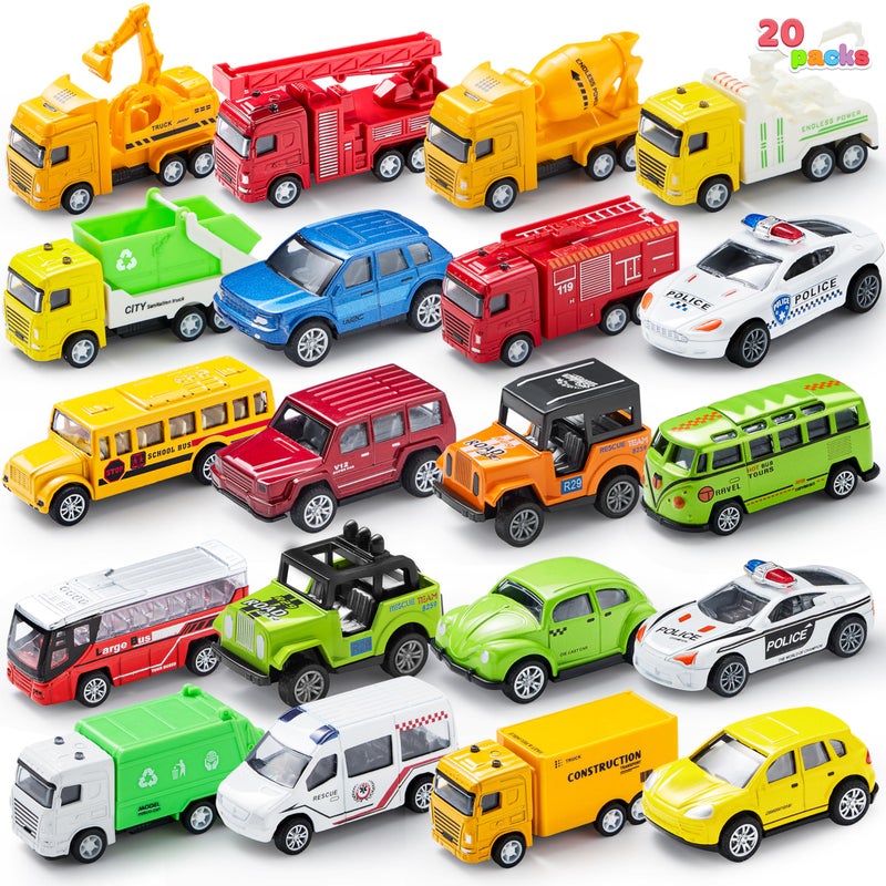 JOYIN 20PCS Die Cast Pull Back Cars, Metal Toy Cars, Car Toys Bulk, Vehicle Set for Toddlers, Kids Party Favors, Cake Toppers, Stocking Stuffers, Race Cars Toys for Boys, Christmas Grandkids Gifts - Image 1