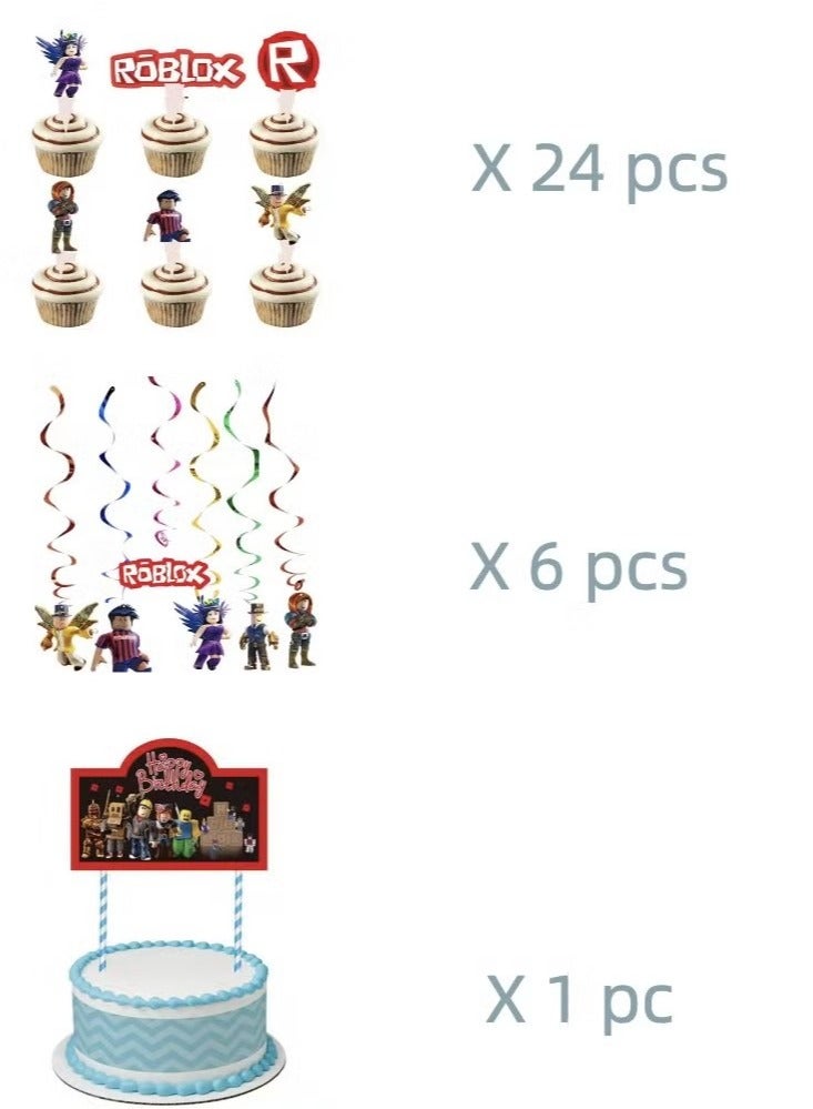Party Supplies Decorations For Sandbox Game Theme Roblox with Tableware for 10 People, Cupcake Toppers,Happy Birthday Banner,Balloons - Image 2