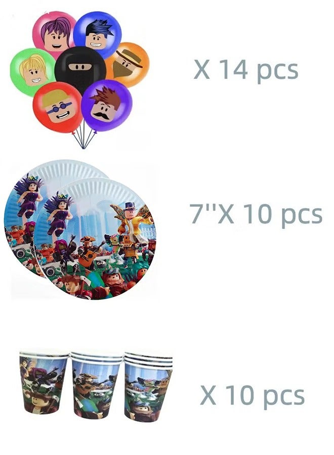 Party Supplies Decorations For Sandbox Game Theme Roblox with Tableware for 10 People, Cupcake Toppers,Happy Birthday Banner,Balloons - Image 5