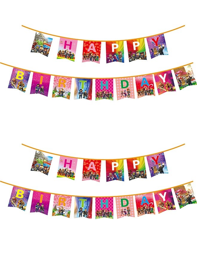 Party Supplies Decorations For Sandbox Game Theme Roblox with Tableware for 10 People, Cupcake Toppers,Happy Birthday Banner,Balloons - Image 3