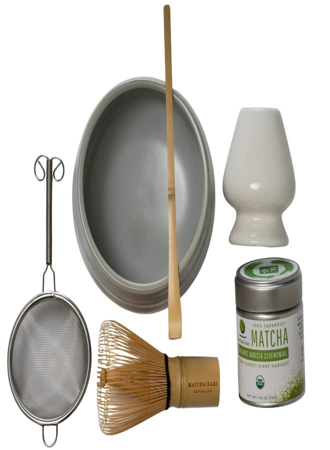 Matcha Kari Dr. Weil Complete Tea Set - White - Japanese Ceremonial Organic Matcha with Whisk and Holder, Ceramic Bowl, Sifter, and Scoop - Image 2