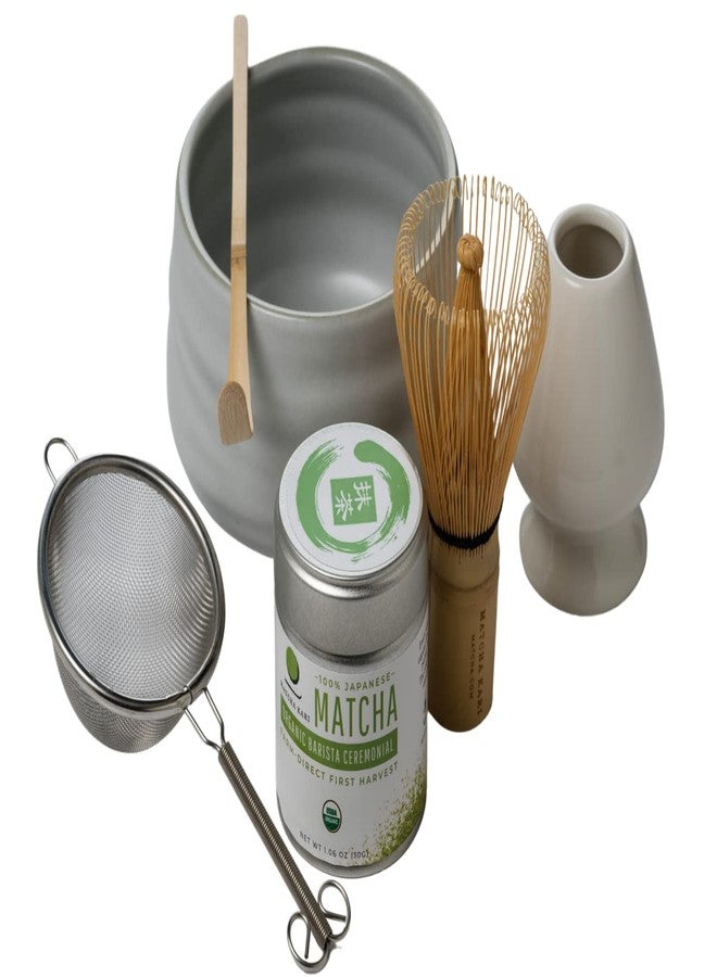 Matcha Kari Dr. Weil Complete Tea Set - White - Japanese Ceremonial Organic Matcha with Whisk and Holder, Ceramic Bowl, Sifter, and Scoop - Image 1