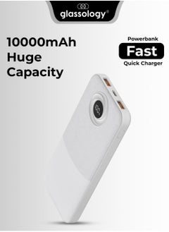 10000mAh Powerbank with PD 20W + QC 22.5W Fast Charging, Dual USB Output, and Digital Display (White)