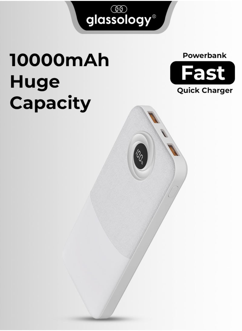 glassology - 10000mAh Powerbank with PD 20W + QC 22.5W Fast Charging, Dual USB Output, and Digital Display (White) - Image 1