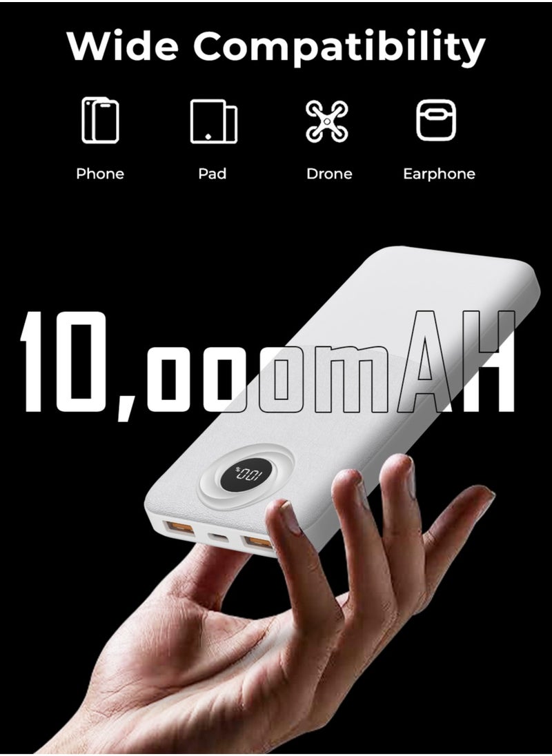 glassology - 10000mAh Powerbank with PD 20W + QC 22.5W Fast Charging, Dual USB Output, and Digital Display (White) - Image 1