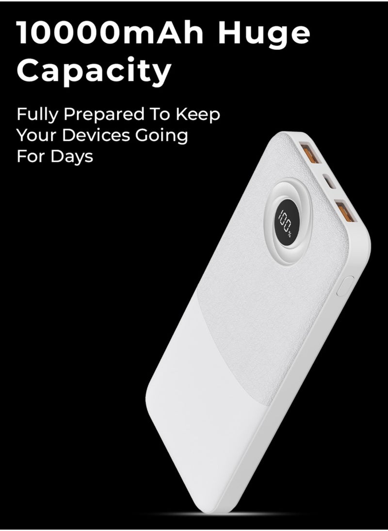 glassology - 10000mAh Powerbank with PD 20W + QC 22.5W Fast Charging, Dual USB Output, and Digital Display (White) - Image 1