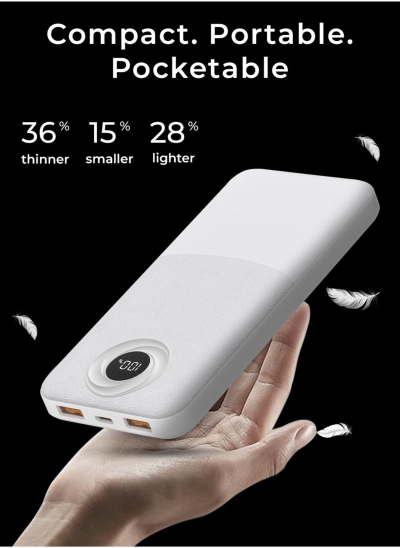 glassology - 10000mAh Powerbank with PD 20W + QC 22.5W Fast Charging, Dual USB Output, and Digital Display (White) - Image 1