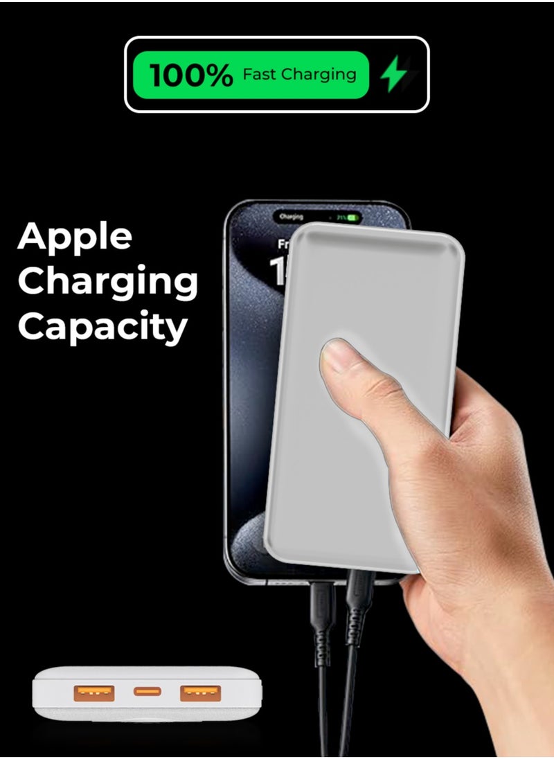 glassology - 10000mAh Powerbank with PD 20W + QC 22.5W Fast Charging, Dual USB Output, and Digital Display (White) - Image 1