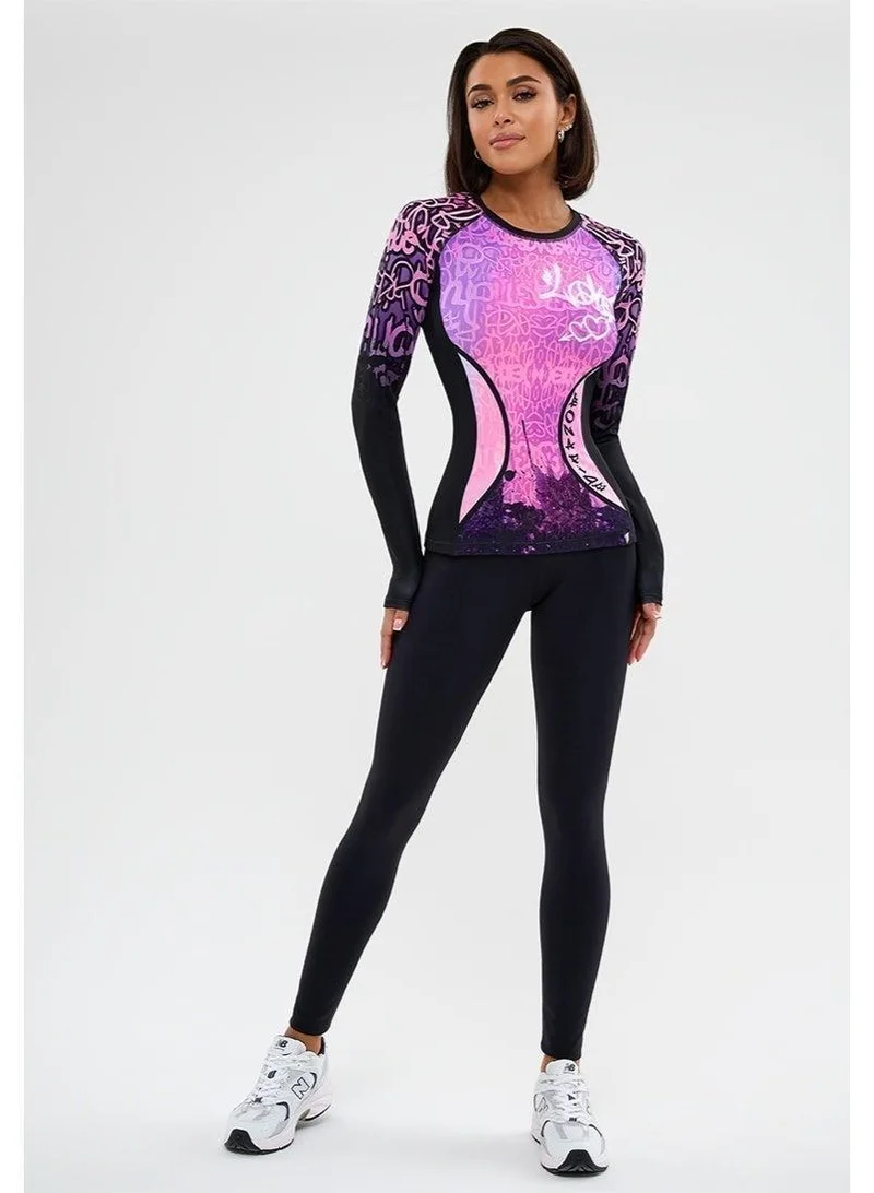 Bona Fide Rashguard Round Graffiti Rashguard Round Crop Long Sleeve Gym Top for Women for Women | Best Price UAE
