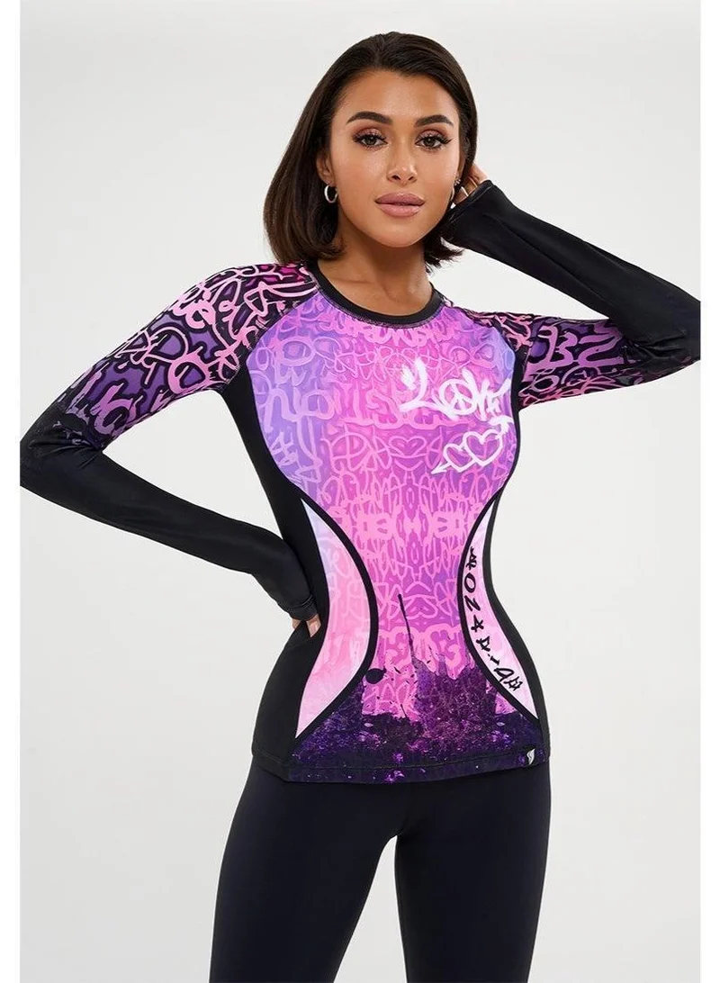 Rashguard Round Crop Long Sleeve Gym Top for Women