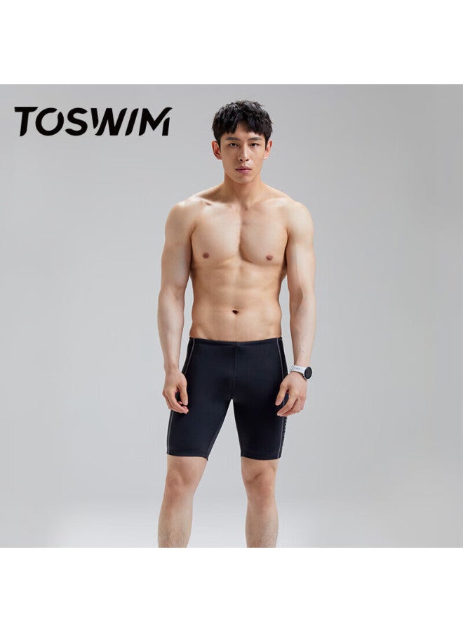 Toswim Professional Swim Shorts For Men, Knee-length, Suitable For Swimming, Hot Springs, Beach, Anti-embarrassment, Can Be Worn Underwater, Ink Fish Black, Size L - Image 1