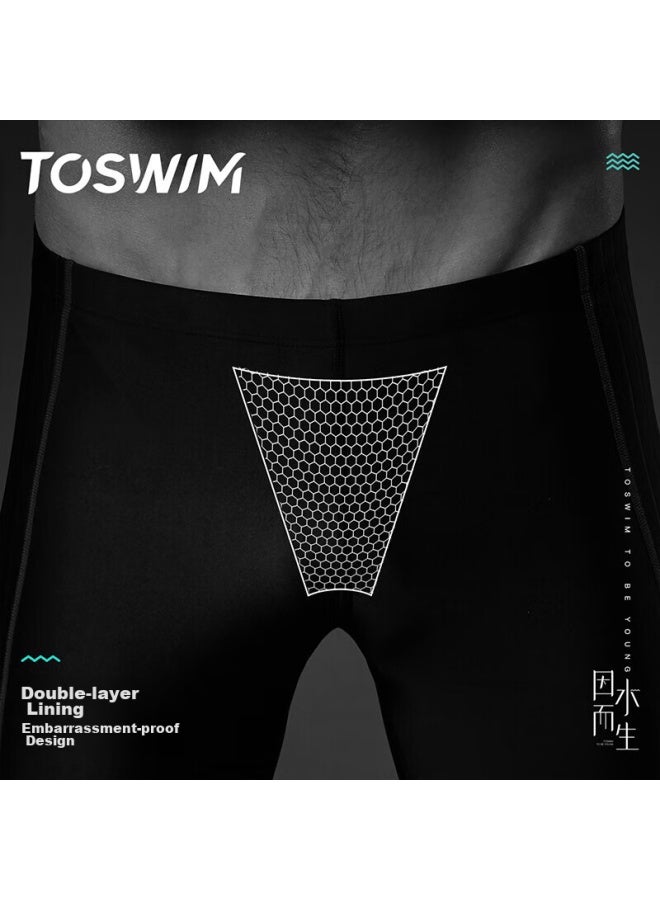 Toswim Professional Swim Shorts For Men, Knee-length, Suitable For Swimming, Hot Springs, Beach, Anti-embarrassment, Can Be Worn Underwater, Ink Fish Black, Size L - Image 5