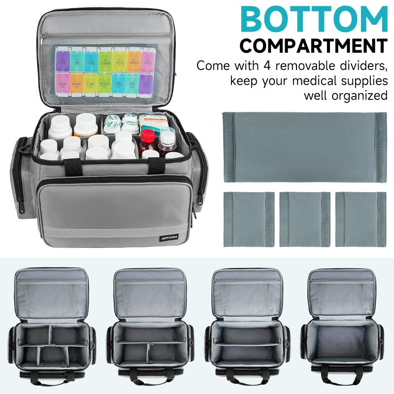 Jaffzora Large Pill Bottle Organizer, Double Layers Medicine Storage Bag with Lockable Zippers and Shoulder Strap,Medication Travel Bag for Prescription Bottles, Vitamins & Medical Supplies, Gray (Bag Only) - Image 2