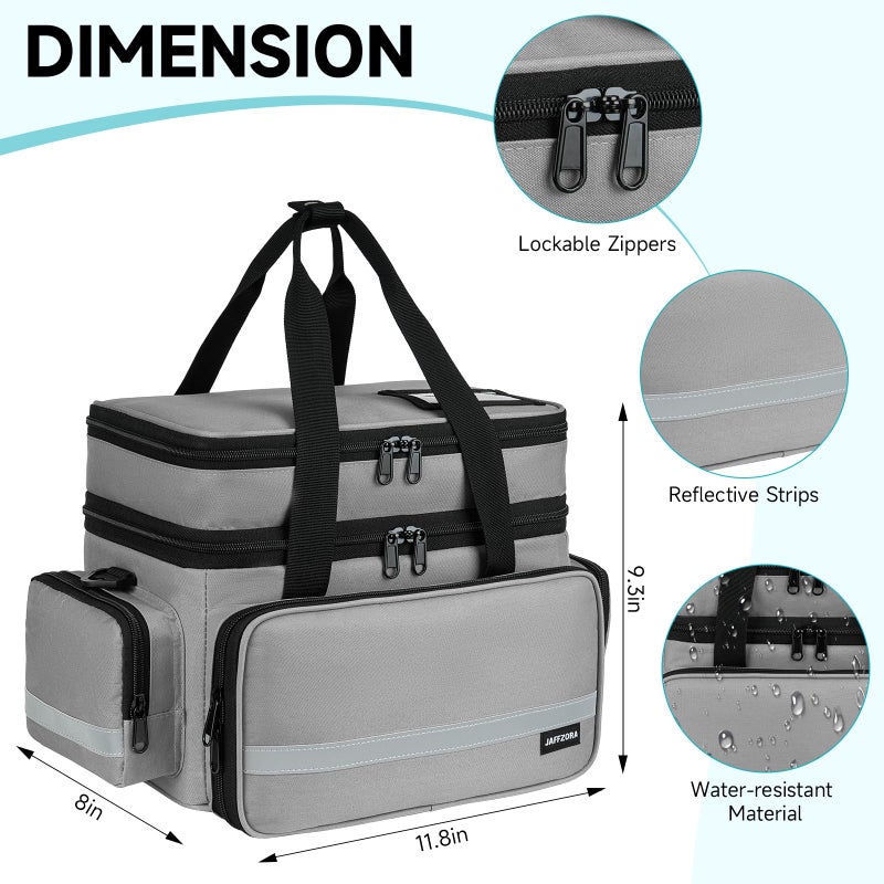 Jaffzora Large Pill Bottle Organizer, Double Layers Medicine Storage Bag with Lockable Zippers and Shoulder Strap,Medication Travel Bag for Prescription Bottles, Vitamins & Medical Supplies, Gray (Bag Only) - Image 5