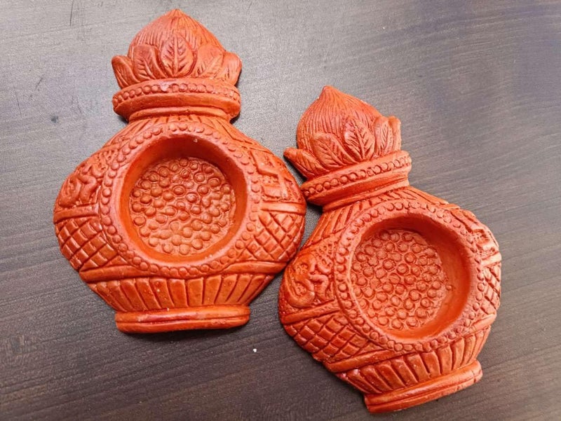 Gachwala Terracotta Tealight Candle Holders Kalash for Pooja Pack of 2 Earthen Clay 12x8cm Kalash Decotation ItemsTerracotta Decorative for Home Diwali Decoration Items for Home - Image 1