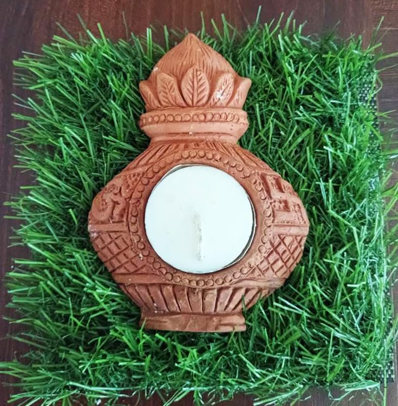 Gachwala Terracotta Tealight Candle Holders Kalash for Pooja Pack of 2 Earthen Clay 12x8cm Kalash Decotation ItemsTerracotta Decorative for Home Diwali Decoration Items for Home - Image 2