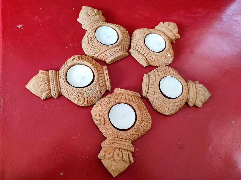 Gachwala Terracotta Tealight Candle Holders Kalash for Pooja Pack of 2 Earthen Clay 12x8cm Kalash Decotation ItemsTerracotta Decorative for Home Diwali Decoration Items for Home - Image 5