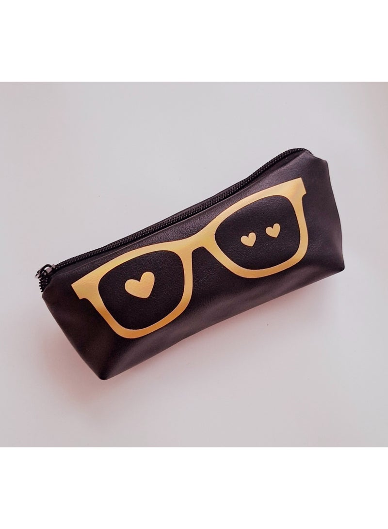 Soft black faux leather eyeglasses case